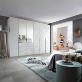 Rauch Montclar White High Gloss 6 Door Wardrobe with Drawers - Pendle Village Furniture